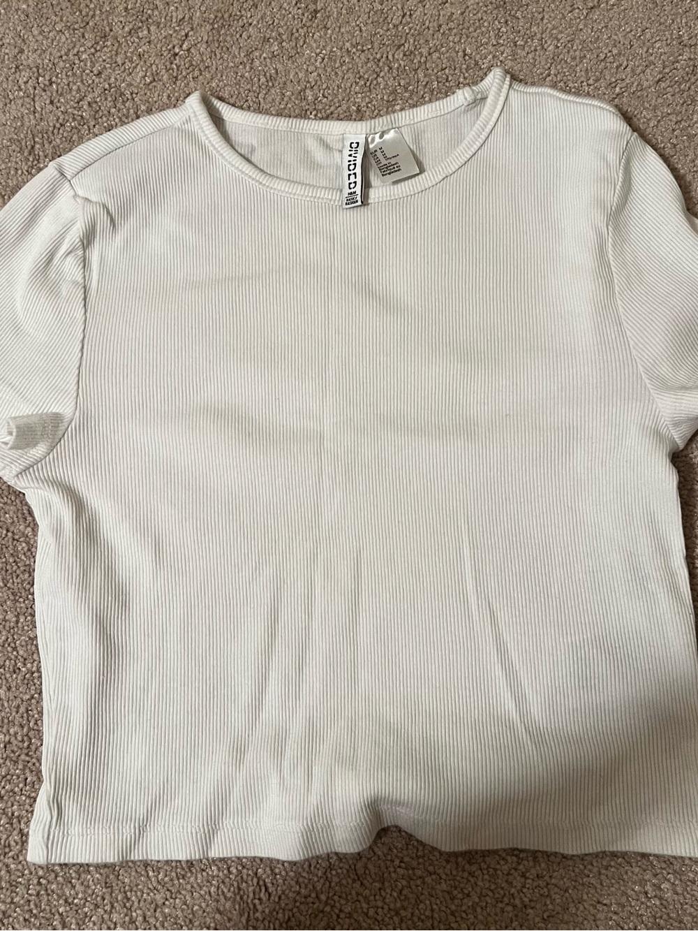 H&M Cream Ribbed Short Sleeve Tee